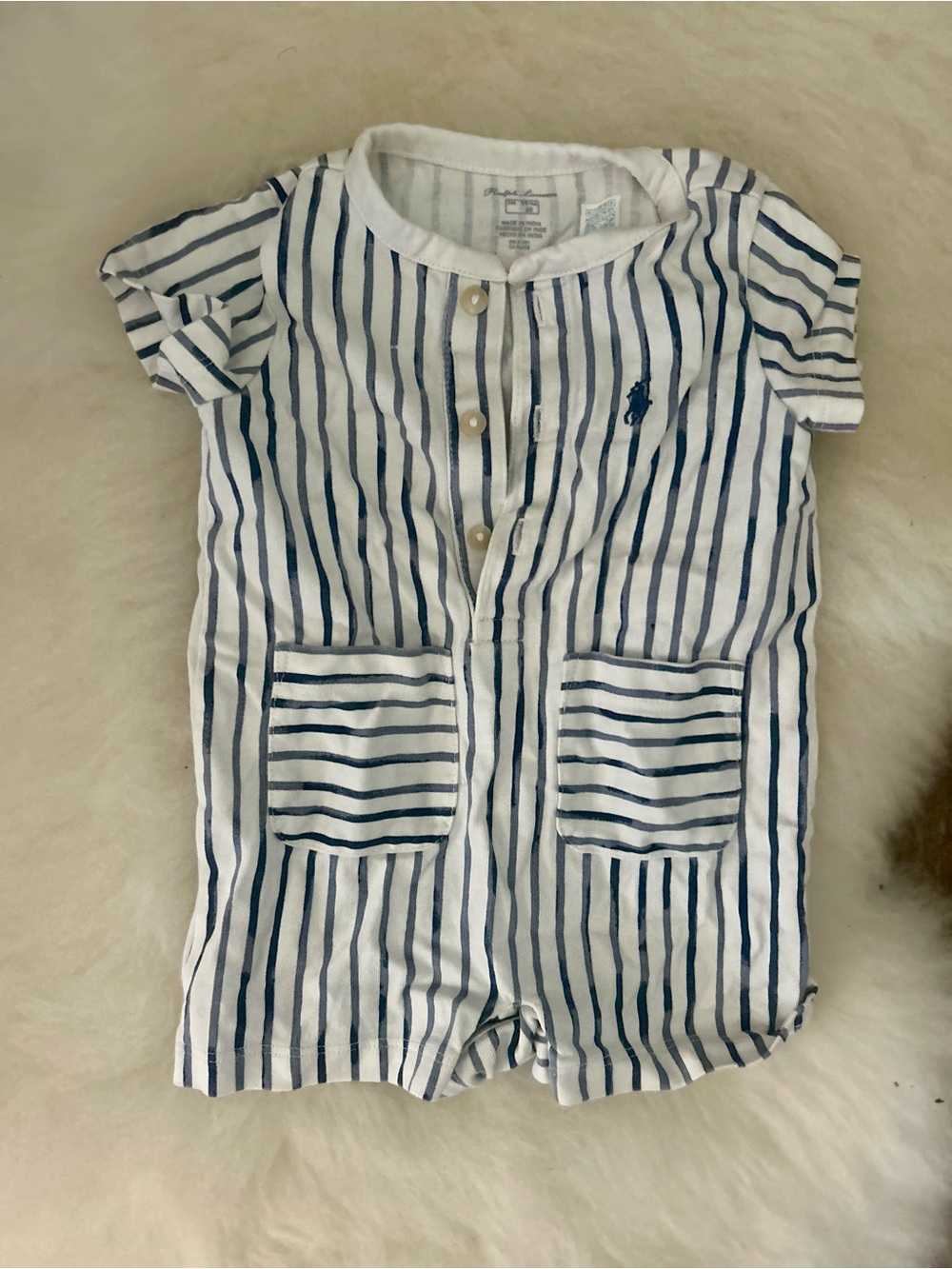 Ralph Lauren White Romper with Navy Stripes